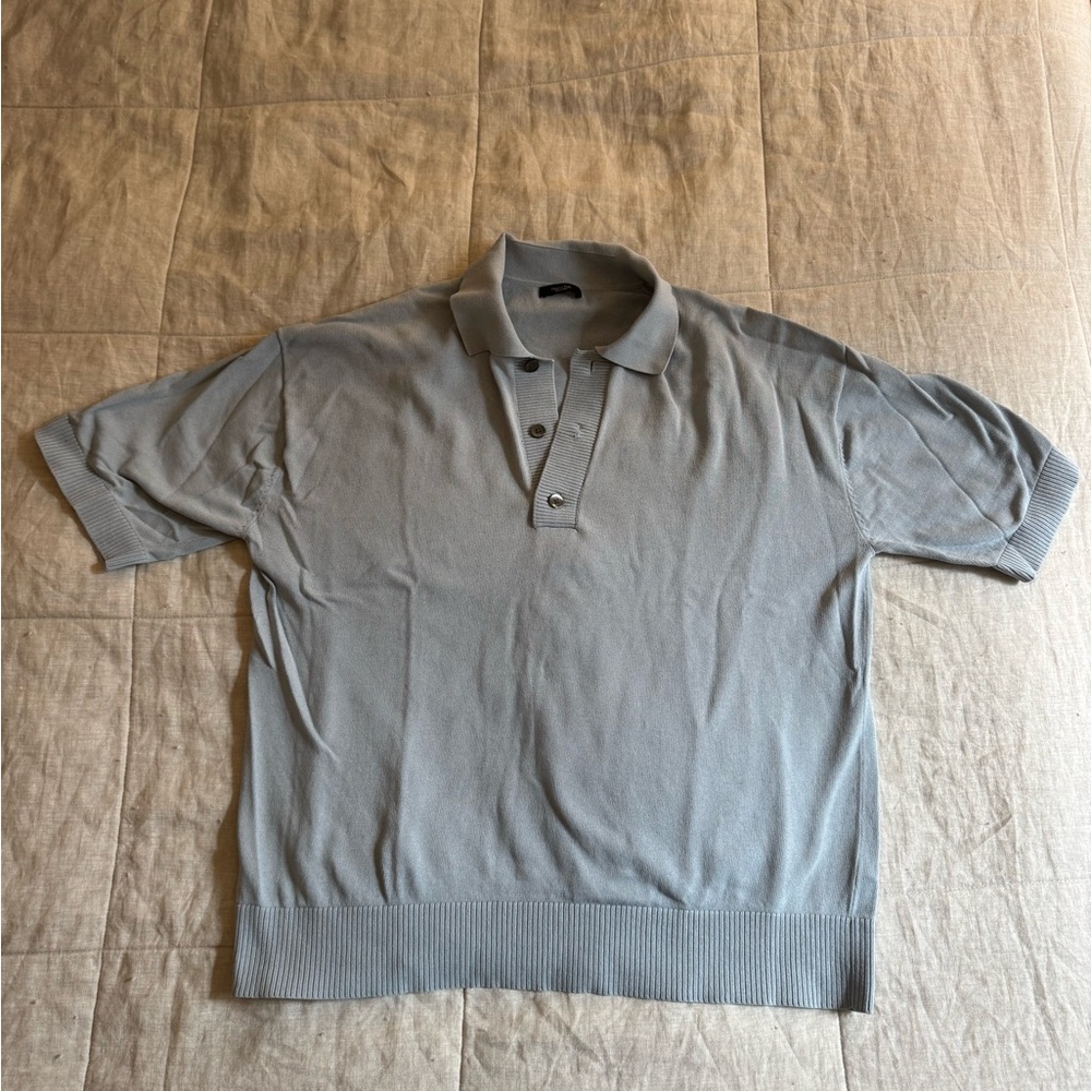 Massimo Dutti Light Blue Knit Polo Shirt